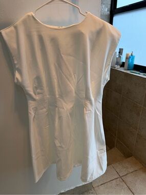 White Midi Dress with Cap Sleeves - Women's Minimalist Dress